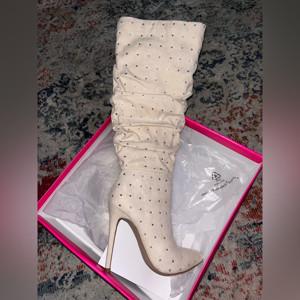 Cream heeled boots